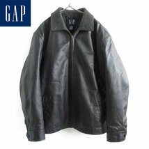 90s OLD GAP オールド ギャップ 短丈 Tバック 肉厚 レザージャケット 黒 L ショートブルゾン シングルライダースtype D149-18-0025ZV_画像1