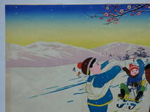 引札見本 雪遊び 春を待つ子供たち スキー場 版画 広告 宣伝 チラシ 資料 大正 昭和　　　　_画像4