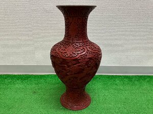 【中古品】『2-215』中国 堆朱 花瓶 フラワーベース 花器