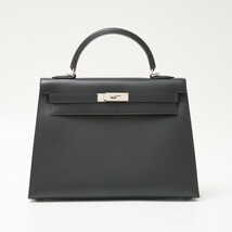 HERMES エルメス ケリー 32 ハンドバッグ ショルダーバッグ ボックスカーフ ブラック×シルバー金具 □G刻印（2003年頃製造）_画像1