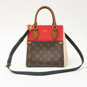 LOUIS VUITTON ルイヴィトン フォールド・トート PM M45389 ハンドバッグ ショルダー モノグラム×レザー ブラウン×レッド×ホワイト