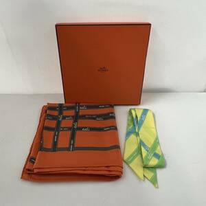 14925/ HERMES エルメス スカーフ シルク オレンジ ファッション アクセサリー 小物 女性 レディース 箱付