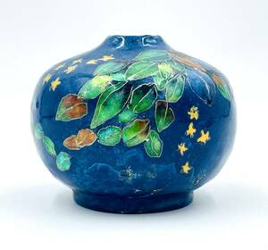 【極美品】花器 花瓶 直径8.3cm×高さ6.8cm 七宝焼？青 蒼 小