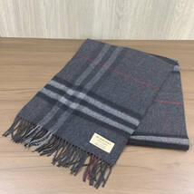 BURBERRY バーバリー CASHMERE カシミヤ ウール マフラー ストール ミッドグレー チェック 柄 スコットランド製 ユニセックス 1664_画像1