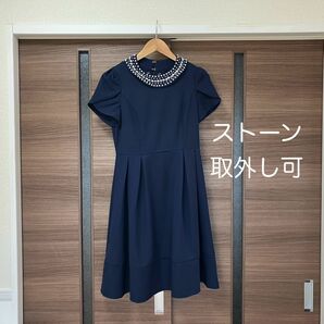 ワンピース　ネイビー　M 襟取外し可能　パーティードレス　2way 結婚式 入園式　入学式にも