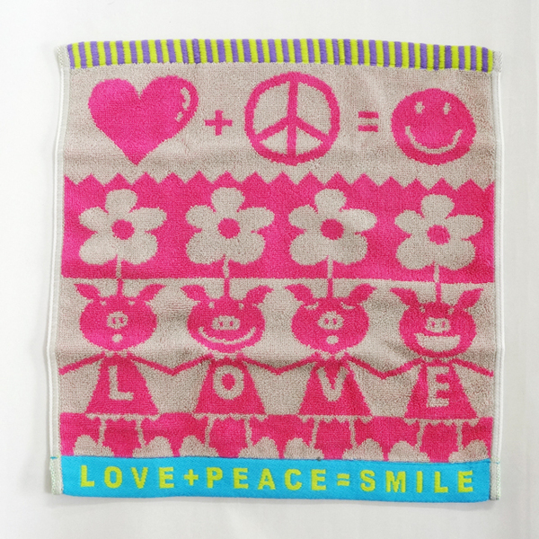 アルベロベロ LOVE + PEACE ＝ SMILE ブタさん 花柄 ウォッシュタオル ピンク 未使用