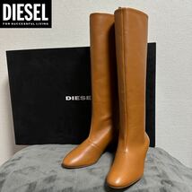 新品 未使用 箱あり ★定価51,700円 DIESEL ディーゼル レディース 23cm ロングブーツ カーフレザー ブロックヒール 14_画像1