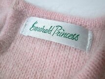 F【Emerald Princess】ピンク・ビーズ＆刺繍付き・半袖セーター&肩パット付きカーディガン・ニットアンサンブル・約Lサイズ位!_画像9