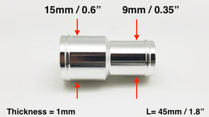 アルミ ホース 変換ジョイント　ストレート　ジョイントパイプ異径9ｍｍ＞15ｍｍ 2個入れ