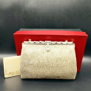 [ beautiful goods ] Japanese clothing bag silver color handbag box attaching beads bag Vintage antique pouch Japanese clothes bag bag bag kimono small articles 