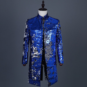 LHB11 storelj new goods men's suit long jacket gradation 2 color royal blue + silver ..S M L-6XL enka singer costume DJ Mai pcs cosplay 