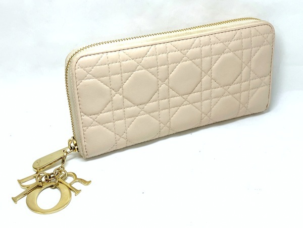 【即決】 Christian Dior ディオール レディーディオール カナージュ ラウンドファスナー長財布 ゴールド金具 33-MA-0198