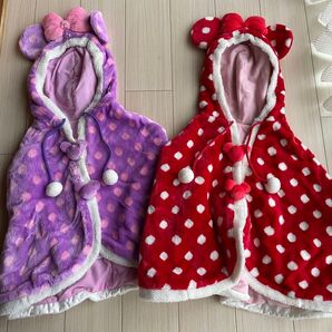 ディズニーリゾート ミニーちゃんフード付ポンチョ ケープ 2点セット おそろ