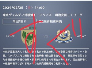すぐお届け　2/25 東京ヴェルディ vs 横浜Ｆ・マリノス 国立競技場