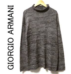 イタリア製 最高峰黒タグ GIORGIO ARMANI ジョルジオアルマーニ カシミヤ混 総柄 ロールネック ウールニット セーター ハイネック 52