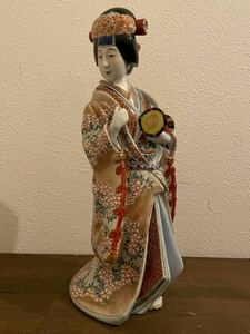 色絵　美人　舞妓　芸妓　鼓　人形　和装　着物　日本髪　検索：古伊万里　古九谷　博多　京　