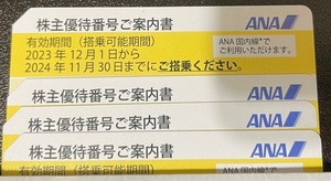 ANA株主優待券 4枚　有効期限2024年11月30日まで【レターパックライト送料込】