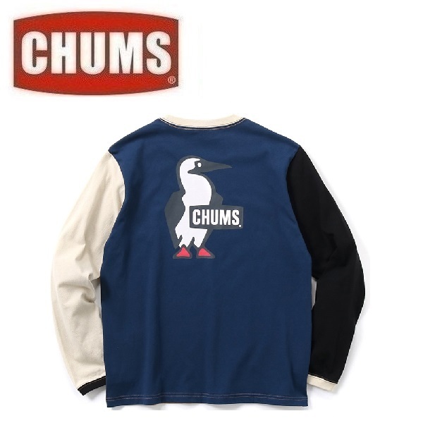 CHUMS チャムス ブービーロゴブラッシュドロングTシャツ ベージュクレイジー M CH01-2304　メンズ　ロンＴ　アウトドア　キャンプ