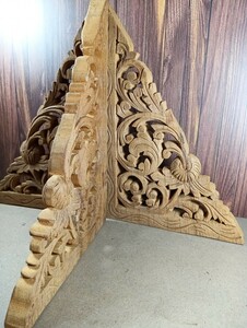 フラワーデザインレリーフ三角 3枚セット インテリア壁掛け バリ島 インドネシア 木彫り 無垢材 木製彫刻