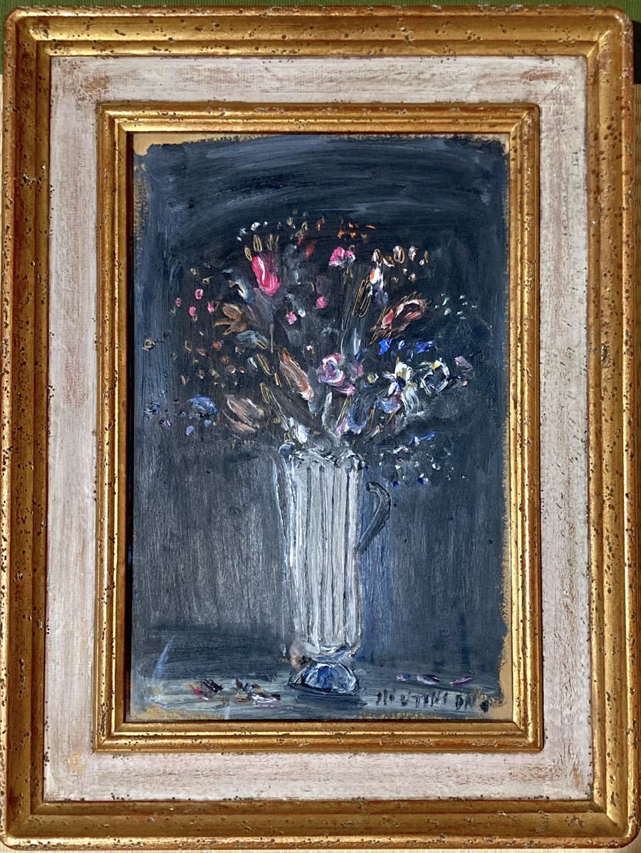 Authentic Shuichi Ono Oil Painting Black Background Flower P6 Masterpiece, painting, oil painting, still life painting