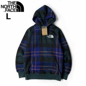 1円～!売切!【正規新品】THE NORTH FACE◆W HOLIDAY HOODIE パーカー US限定 上質 キャンプ 裏起毛 保温性(L)青 緑 チェック柄 181130-35