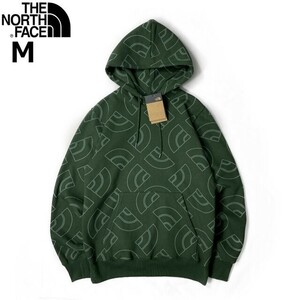 1円～!売切!【正規新品】THE NORTH FACE◆ALL OVER PRINT HOODIE パーカー US限定 裏起毛 ハーフドームロゴ 男女兼用(M)緑 総柄 181130-35