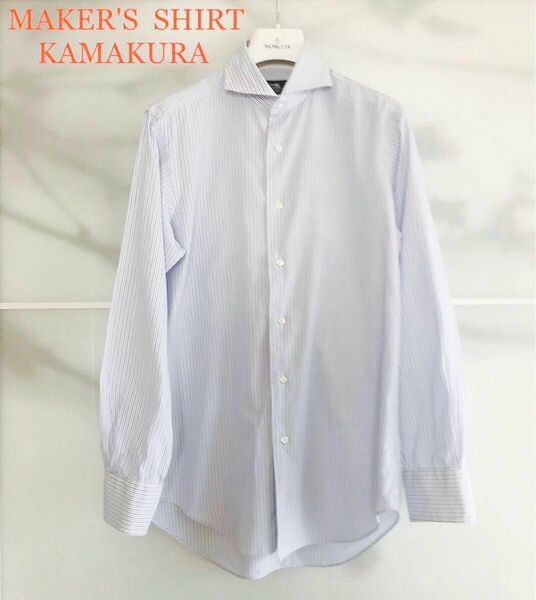 【美品】Maker's Shirt 鎌倉/鎌倉シャツ/ブルー×白/青/Mサイズ/39-83/ストライプ