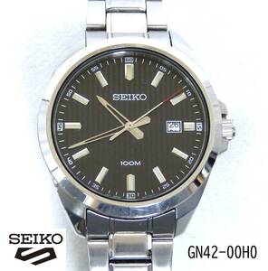 【良品】SEIKO セイコー　GN42-00H0　メンズ　3針　クォーツ　文字盤ブラック　腕時計　ウォッチ　100M防水　☆ケース付　◎動作品
