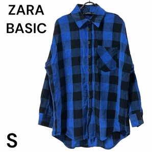 ZARA BASIC ネルシャツ チェック 長袖 胸ポケット シャツ ブルー