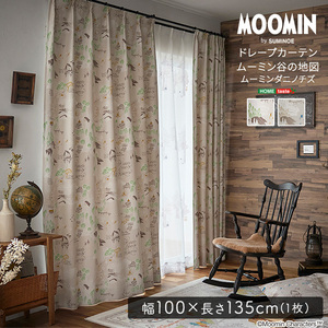 MOOMIN/ムーミン　ドレープカーテン　100×135cm×1枚 ムーミン谷の地図 グレー