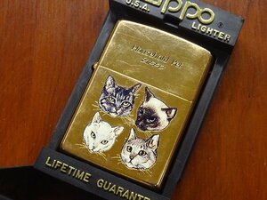 ∇花∇ヴィンテージ ZIPPO 1993年製 ねこ 猫の図 ゴールド ジッポー オイルライター ケース付き 喫煙具 27 【検マルボロハーレー