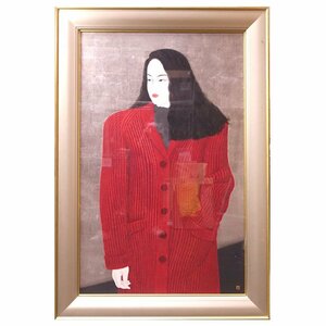 ∇花∇伊東深水の愛弟子【高木義夫】真筆 1990年日春展出品作 日本画50号美人画「待つ」 共シール 大作！