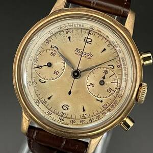 [ valuable ]nibada/ chronograph /NIVADA/35./ hand winding / men's wristwatch / champagne color / antique / Vintage / operation excellent / original / gentleman 