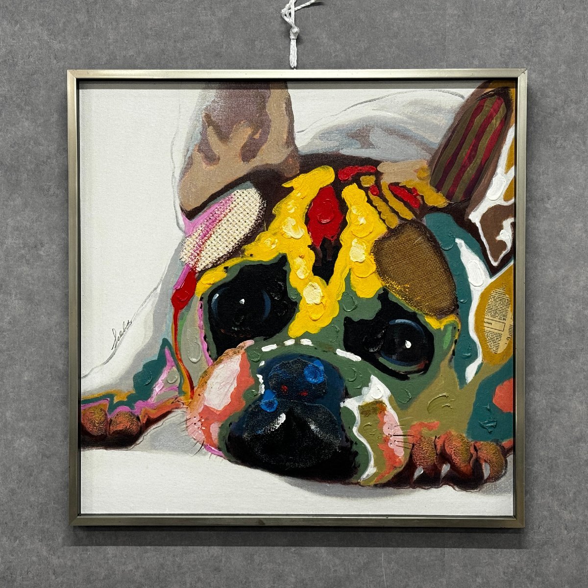 ◎K162 Musee Duyu Hand-Painted Oil Painting Colorful Bulldog Oil Paint Modern Fabric Panel Art Oil Painting Panel Art, painting, oil painting, animal drawing