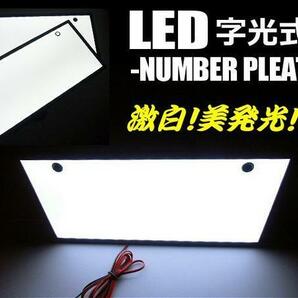 12V 24V EL以上 激白 美発光 超薄型 8mm LED 字光 ナンバープレート 白 ホワイト 2枚組 全面発光 フレーム パネル Gの画像2