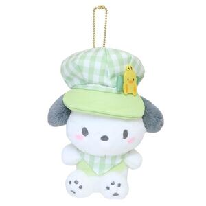 ★新品　ポチャッコ　Pochacco　ミニぬいぐるみ　ボールチェーンマスコット〈ギンガムチェック・キャスケット〉サンリオ　Sanrio