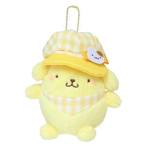 ◆新品　ポムポムプリン　Pom Pom Purin　ミニぬいぐるみ　ボールチェーンマスコット〈ギンガムチェック・キャスケット〉サンリオ sanrio