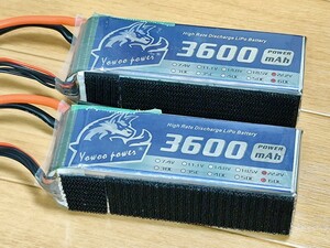 6セル 3600mAh 60c Yowoo power Lipo バッテリー ラジコン リポバッテリー 中古 2本セット