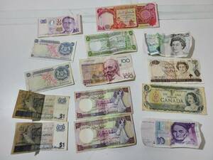 214-03　外国紙幣 旧紙幣 色々 まとめて シンガポール イラクディナール カナダ 等 コレクション