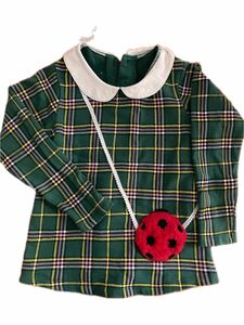インセクトコレクション　てんとうむしポシェットチュニック 120-130cm Lサイズ 緑チェック てんとう虫 女の子 子供服