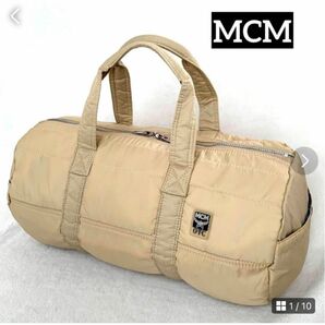 エムシーエム【MCM】ボストンバッグ ドラム型 ナイロン ベージュ