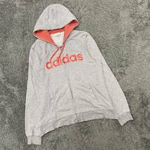 adidas アディダス スウェット パーカー ジップアップ サイズL グレー 灰色 メンズ トップス 最落なし （G16）_画像1