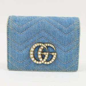 69043★1円スタート★GUCCI グッチ 中綺麗 GGマーモント パール調 ミニウォレット 二つ折り財布 デニム インディゴ