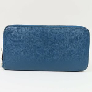 69040★1円スタート★HERMES エルメス 中極美品 アザップロングシルクイン ラウンドファスナー長財布 ヴォーエプソン ブルー D刻印