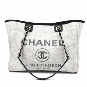 69249★1円スタート★CHANEL シャネル 極美品 ドーヴィル チェーンショルダーバッグ ココマーク トートバッグ ストロー グレー