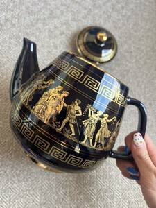 Art hand Auction Théière grecque, plaqué or, Fait main, Or 24 carats, Vaisselle de style occidental, Ustensiles à thé, pot
