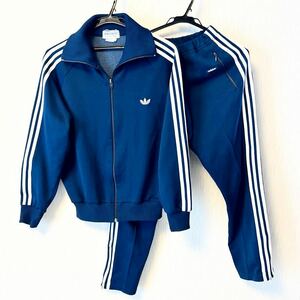 美品　80's アディダス　adidas デサント 2号　ネイビー　芋 ジャージ　セットアップ　足掛けなし　昭和　レトロ　ビンテージ　ads-4