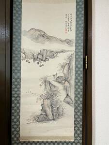 Art Auction 真作 奥原晴湖 白雲紅樹図 絹本127×51㎝ 瀧脇晴華箱書(己巳秋抄上院 大正4年) 美 大幅 熊谷 古河, 絵画, 日本画, 山水, 風月