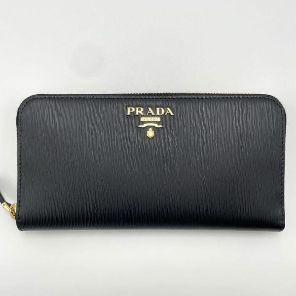 No.117 高級人気商品【新品同様】PRADA プラダ ラウンドジップウォレット 長財布 1ML506 レザー ブラック レディース メンズ ユニセックス