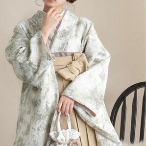 袴　卒業式　ベージュ　グリーン　レース　くすみ　可愛い　袴セット　着物　帯　３点セット